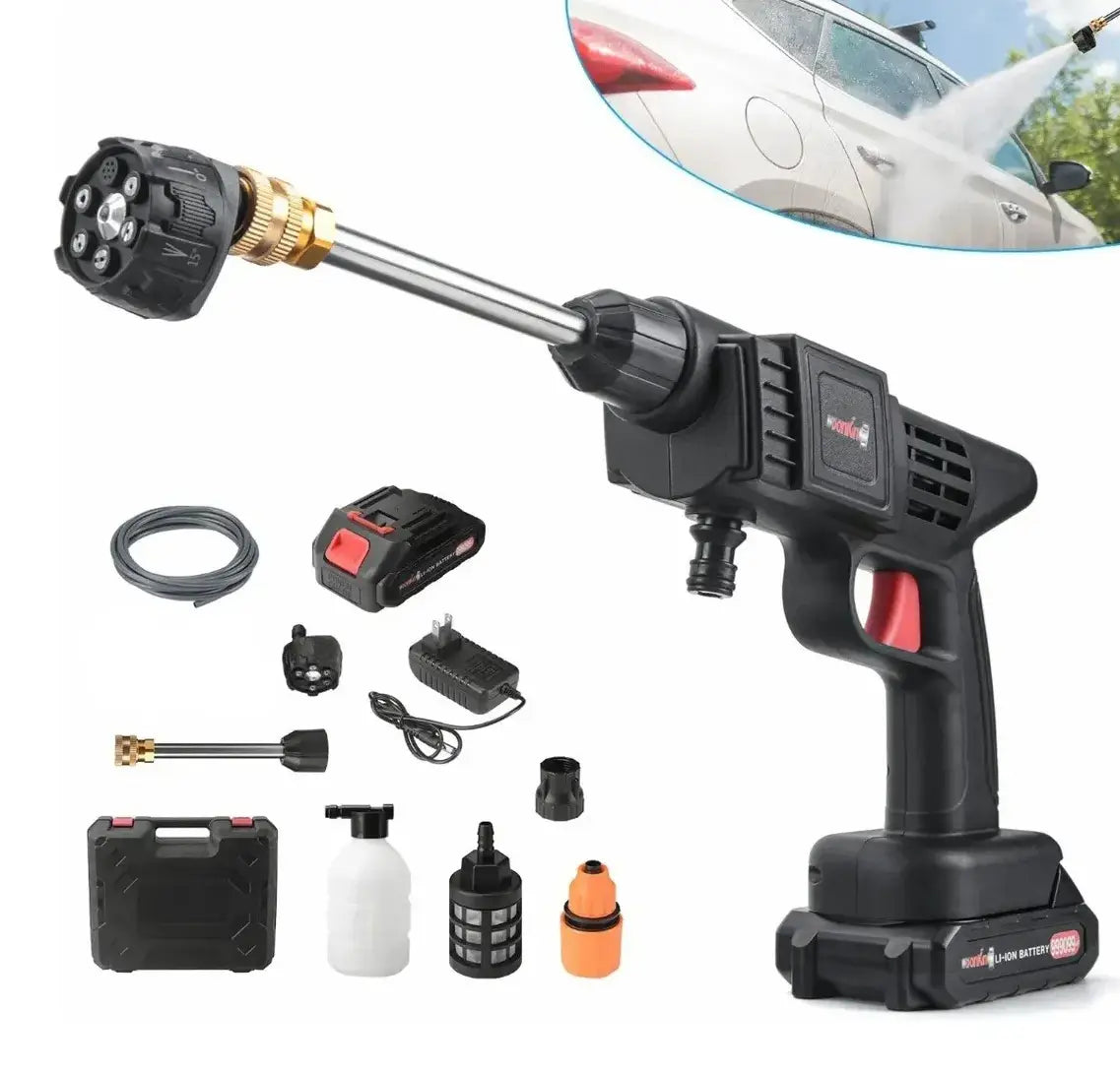 Potente Hidrolavadora 48v Con Boquilla 6 En 1 + 2 Baterías Color Negro + Aspiradora portátil recargable