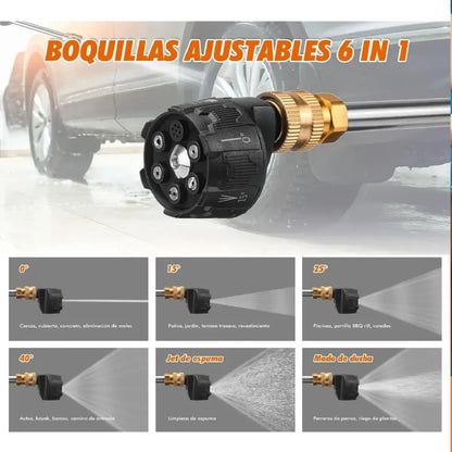 Potente Hidrolavadora 48v Con Boquilla 6 En 1 + 2 Baterías Color Negro + Aspiradora portátil recargable