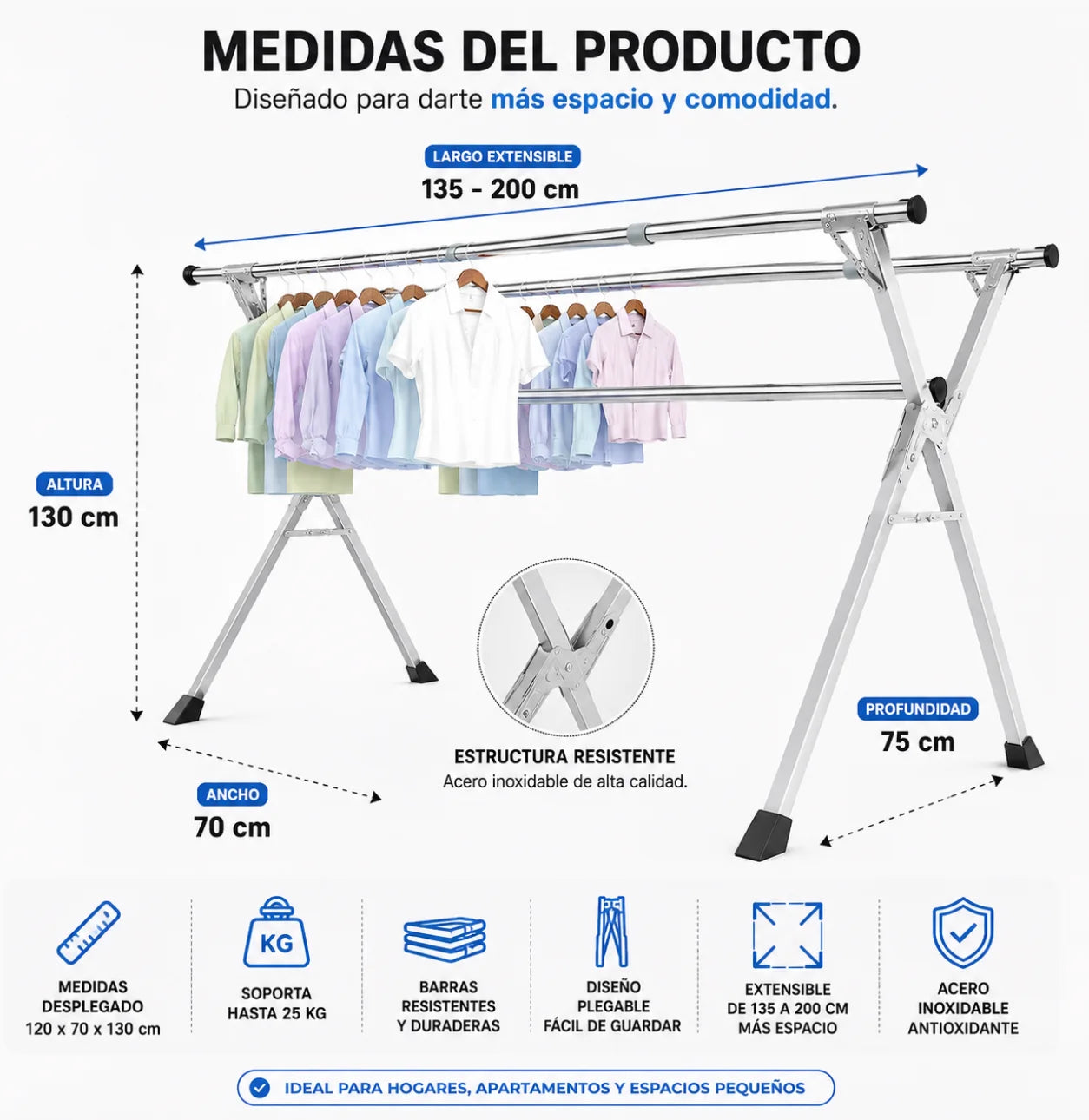 Tendedero Plegable Extensible de Acero Inoxidable | Más Espacio Para Secar